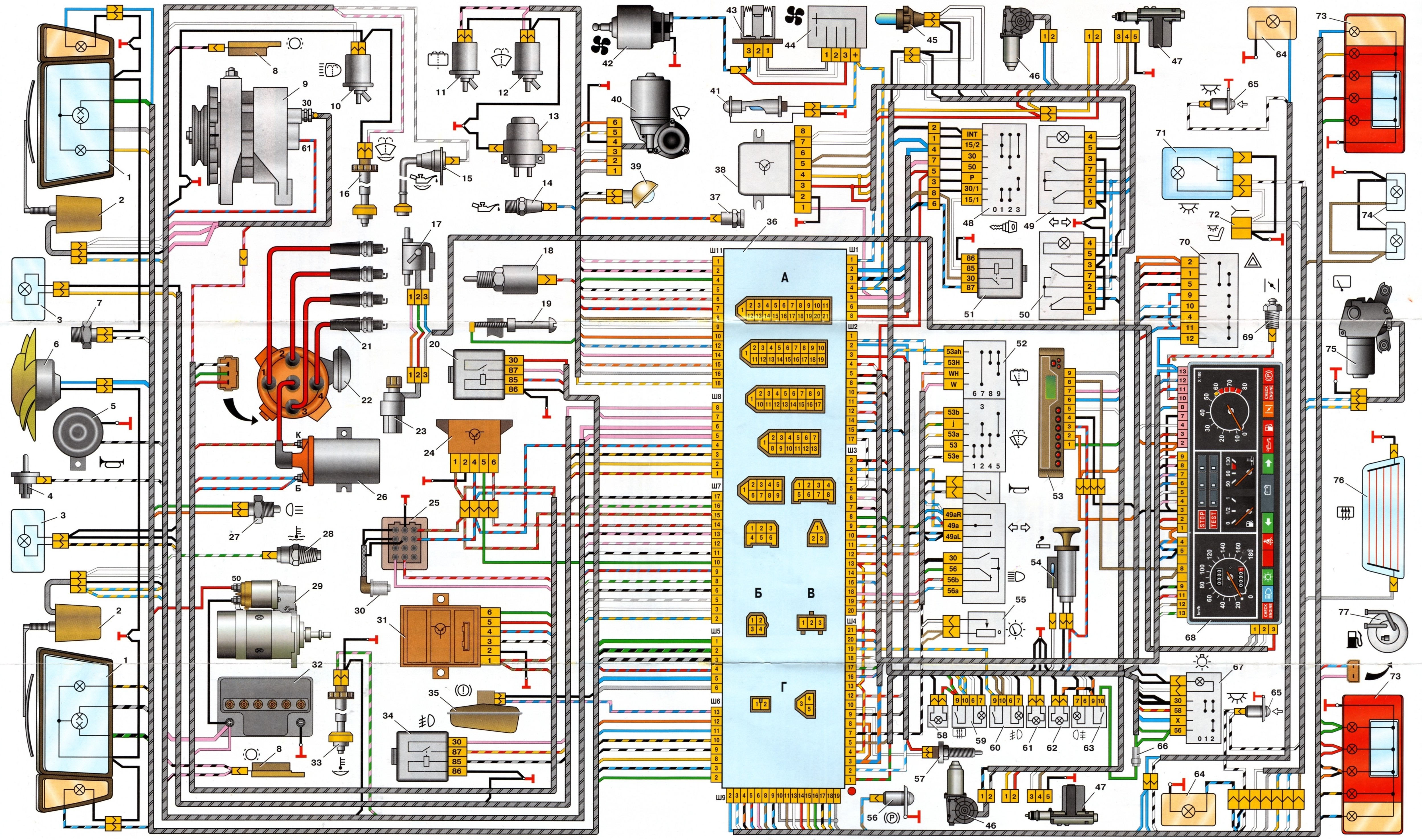 ВАЗ инжектор - схема электрооборудования с описанием, неисправности электросхемы